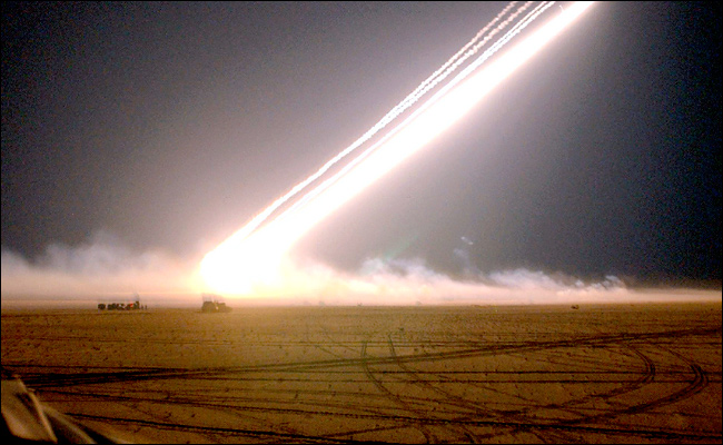 Armored artillery from the Army's Third Infantry Division fired at the Republican Guard, near Karbala, April 2, 2003.